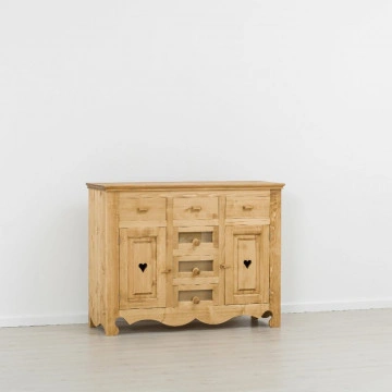 Comoda Cabana cu 2 usi 6 sertare, Lemn masiv rustic, 149 x 47 x 96 cm - Img 5