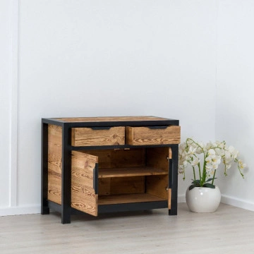 Comoda Rustic Loft 2 usi si 2 sertare, Lemn masiv rustic, 110 x 50 x 85 cm - Img 2