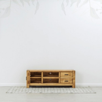 Comoda TV 1 usa, 2 sertare si 2 nise Ecuador, Lemn masiv rustic, 140 x 42 x 50 cm - Img 4