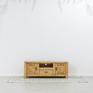 Comoda TV 2 usi, 1 sertar si nisa Ecuador, Lemn masiv rustic, 140 x 50 x 52 cm - Img 4