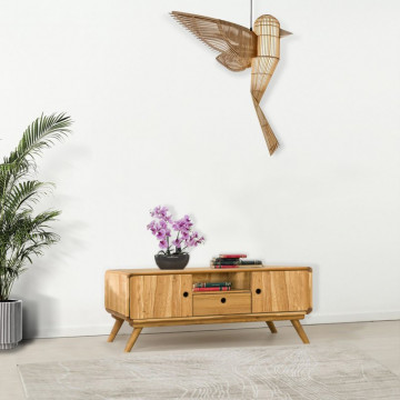 Comoda TV 2 usi 1 sertar si nisa Sahara, Lemn masiv rustic, 140 x 40 x 50 cm - Img 1