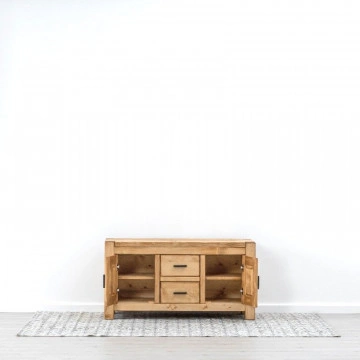 Comoda TV 2 usi si 2 sertare Ecuador, Lemn masiv rustic, 120 x 50 x 62 cm - Img 2