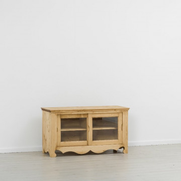 Comoda TV Cabana cu 2 usi culisante, Lemn masiv rustic, 130 x 57 x 72 cm - Img 4