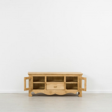 Comoda TV Cabana cu 2 usi si 1 sertar si nisa, Lemn masiv rustic, 140 x 50 x 60 cm - Img 4