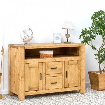 Comoda TV Ecuador 2 usi, 2 sertare si nisa, Lemn masiv rustic, 120 x 50 x 85 cm - Img 1