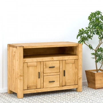 Comoda TV Ecuador 2 usi, 2 sertare si nisa, Lemn masiv rustic, 120 x 50 x 85 cm - Img 4