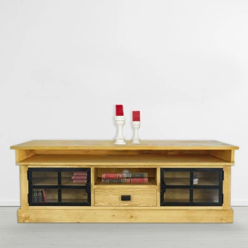 Comoda TV lemn masiv Industrial Wood, 2 usi si 1 sertar, 160 x 40 x 60 cm - Img 3