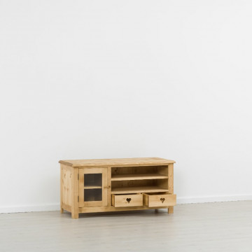 Comoda TV Rustic Love cu 1 usa si 2 sertare, Lemn masiv rustic, 122.5 x 52 x 60 cm - Img 2