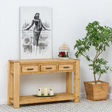 Consola cu 3 sertare Ecuador, Lemn masiv rustic, 119 x 35 x 75 cm - Img 5