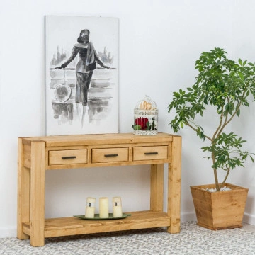 Consola cu 3 sertare Ecuador, Lemn masiv rustic, 119 x 35 x 75 cm - Img 5