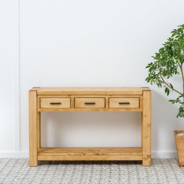 Consola cu 3 sertare Ecuador, Lemn masiv rustic, 119 x 35 x 75 cm - Img 6