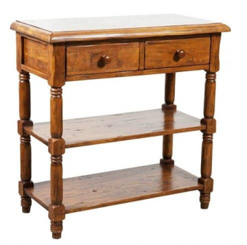Consola Toscana cu 2 sertare lemn masiv tei, nuc antik, 80 x 38 x 80 cm - Img 2