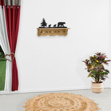 Cuier cu 6 agatatori Cabana lemn masiv rustic, 89 x 21 x 22 cm - Img 2