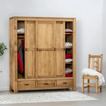 Dulap 3 usi culisante si 3 sertare Ecuador, Lemn masiv rustic, 175 x 55 x 200 cmv - Img 2