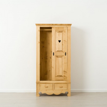 Dulap Cabana cu 2 usi culisante 2 sertare, Lemn masiv rustic, 95 x 57 x 190 cm - Img 6