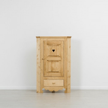 Dulap de colt Cabana cu 1 usa si 1 sertar, Lemn masiv rustic, 95 x 47 x 150 cm - Img 3