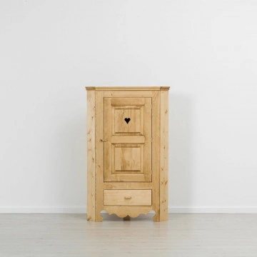 Dulap de colt Cabana cu 1 usa si 1 sertar, Lemn masiv rustic, 95 x 47 x 150 cm - Img 3