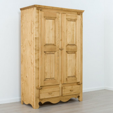 Dulap Rustic Flame cu 2 usi 2 sertare (balamale lemn), Lemn masiv rustic, 123 x 55 x 189 cm - Img 3