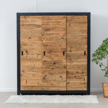 Dulap Rustic Loft 3 usi culisante, Lemn masiv rustic, 175 x 55 x 200 cm - Img 3