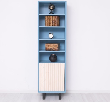 Etajera /Dulapior ingust Pianno, 1 usa si 4 rafturi, lemn masiv + mdf, 57 x 40 x 200 cm