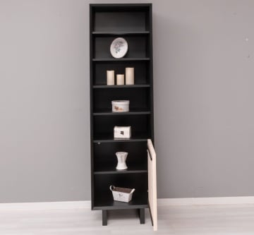 Etajera Dulapior Pianno, 1 usa si 4 rafturi, lemn masiv + mdf negru, 57 x 40 x 200 cm - Img 3