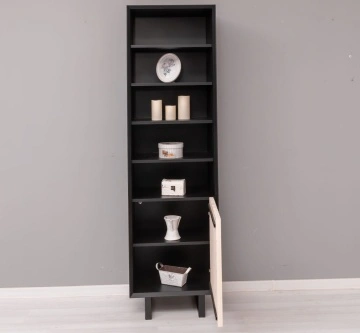 Etajera Dulapior Pianno, 1 usa si 4 rafturi, lemn masiv + mdf negru, 57 x 40 x 200 cm - Img 3