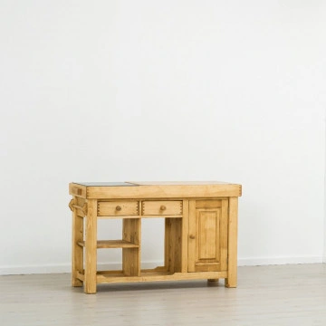 Insula de bucatarie Cabana, 1 usa si 2 sertare, lemn masiv rustic, 135 x 50 x 85 cm - Img 6