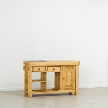 Insula de bucatarie Rustic Flame, 1 usa si 2 sertare, lemn masiv rustic, 135 x 50 x 85 cm - Img 6