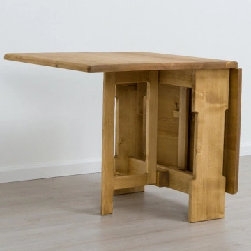 Masa plianta Cabana cu 2 parti rabatabile, Lemn masiv rustic, 140 x 80 x 75 cm - Img 2