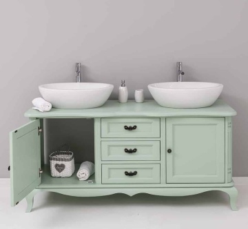 Masca de baie Shabby Rustic Lemn Masiv, 2 usi si 3 seratare158 x 54 x 75 cm - Img 3