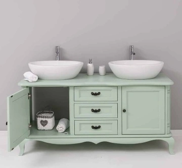 Masca de baie Shabby Rustic Lemn Masiv, 2 usi si 3 seratare158 x 54 x 75 cm - Img 3