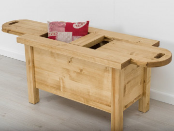 Masuta de cafea Cabana cu 2 platouri culisante, Lemn masiv rustic, 110 x 52 x 55 cm - Img 2