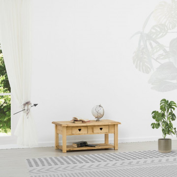 Masuta de cafea Floare de Colt cu 2 sertare, Lemn masiv rustic, 100 x 55 x 45 cm - Img 2