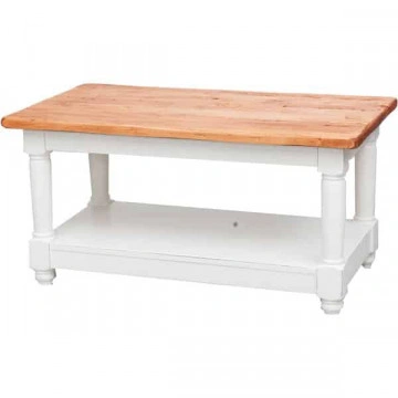 Masuta de cafea Toscana lemn masiv tei, alb unt + natur antik, 90 x 50 x 45 cm