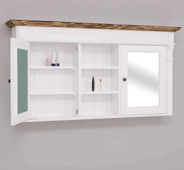 Mobilier baie suspendat, doua usi cu oglinda lemn masiv, 154 x 22.5 x 80 cm - Img 5