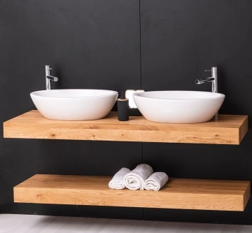 Mobilier de baie dublu lemn masiv de stejar Magic Oak, suspendat, 150 x 50 x 10 cm - Img 5