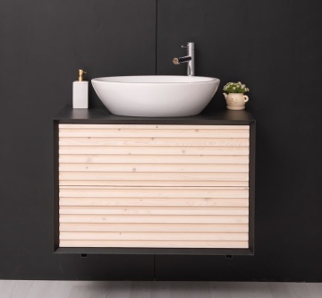 Mobilier de baie lemn masiv Pianno cu 2 sertare, suspendat, 90 x 50 x 61.4 cm - Img 3