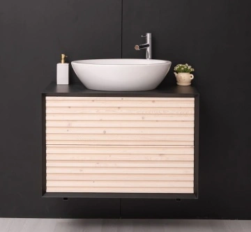Mobilier de baie lemn masiv Pianno cu 2 sertare, suspendat, 90 x 50 x 61.4 cm - Img 3