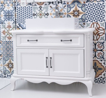 Mobilier de baie lemn masiv Shabby Rustic, 2 usi si 1 sertar, 100 x 57 x 75 cm - Img 2