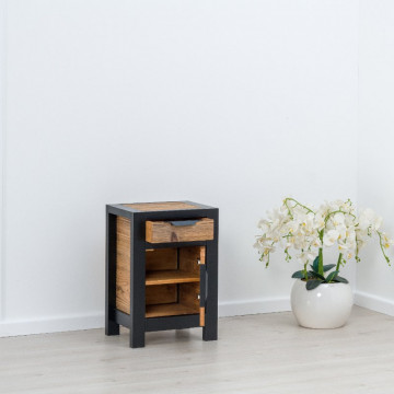 Noptiera Rustic Loft 1 usa si 1 sertar, Lemn masiv rustic, 45 x 35 x 65 cm - Img 3