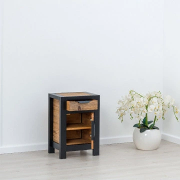 Noptiera Rustic Loft 1 usa si 1 sertar, Lemn masiv rustic, 45 x 35 x 65 cm - Img 3