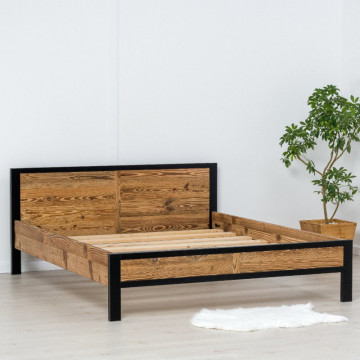 Pat Rustic Loft , Lemn masiv rustic, 90 cm, 140 cm, 160 cm sau 180 x 200 cm - Img 4