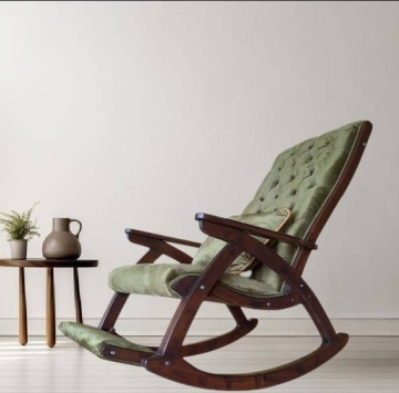 Scaun Balansoar Lemn Masiv Agapia, tapiterie catifelata Olive, 100 x 72 x 110 cm - Img 3