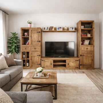Set living Mugur de Fluier din lemn masiv pin, 4 piese mobilier - Img 2