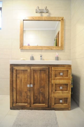 Set Mobilier baie Samara, Masca lavoar cu Oglinda, lemn masiv pin - Img 2