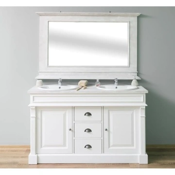 Set mobilier de baie masca lavoare + oglinda lemn masiv, 150 x 51 x 91 cm