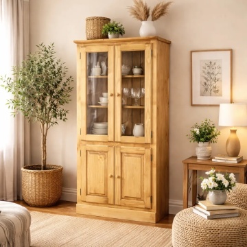Vitrina din lemn masiv Apuseni cu 4 usi, 80 x 38 x 185 cm