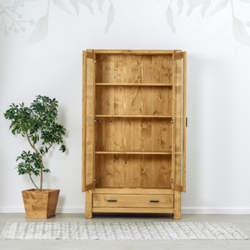 Vitrina Ecuador cu 2 usi si 1 sertar, Lemn masiv rustic, 110 x 40 x 195 cm - Img 2
