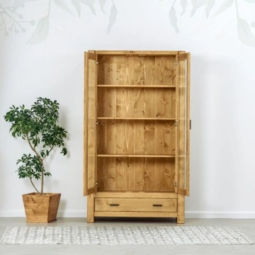 Vitrina Ecuador cu 2 usi si 1 sertar, Lemn masiv rustic, 110 x 40 x 195 cm - Img 2