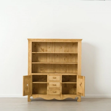 Biblioteca Cabana 2 usi si 3 sertare, Lemn masiv rustic 140 x 48 x 160 cm - Img 2